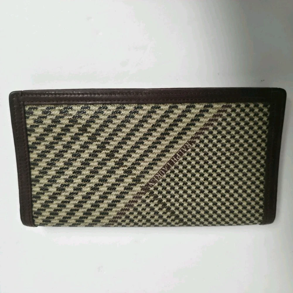 Vintage Polo Ralph Lauren Houndstooth Long Folding Card Wallet Checkbook Men
